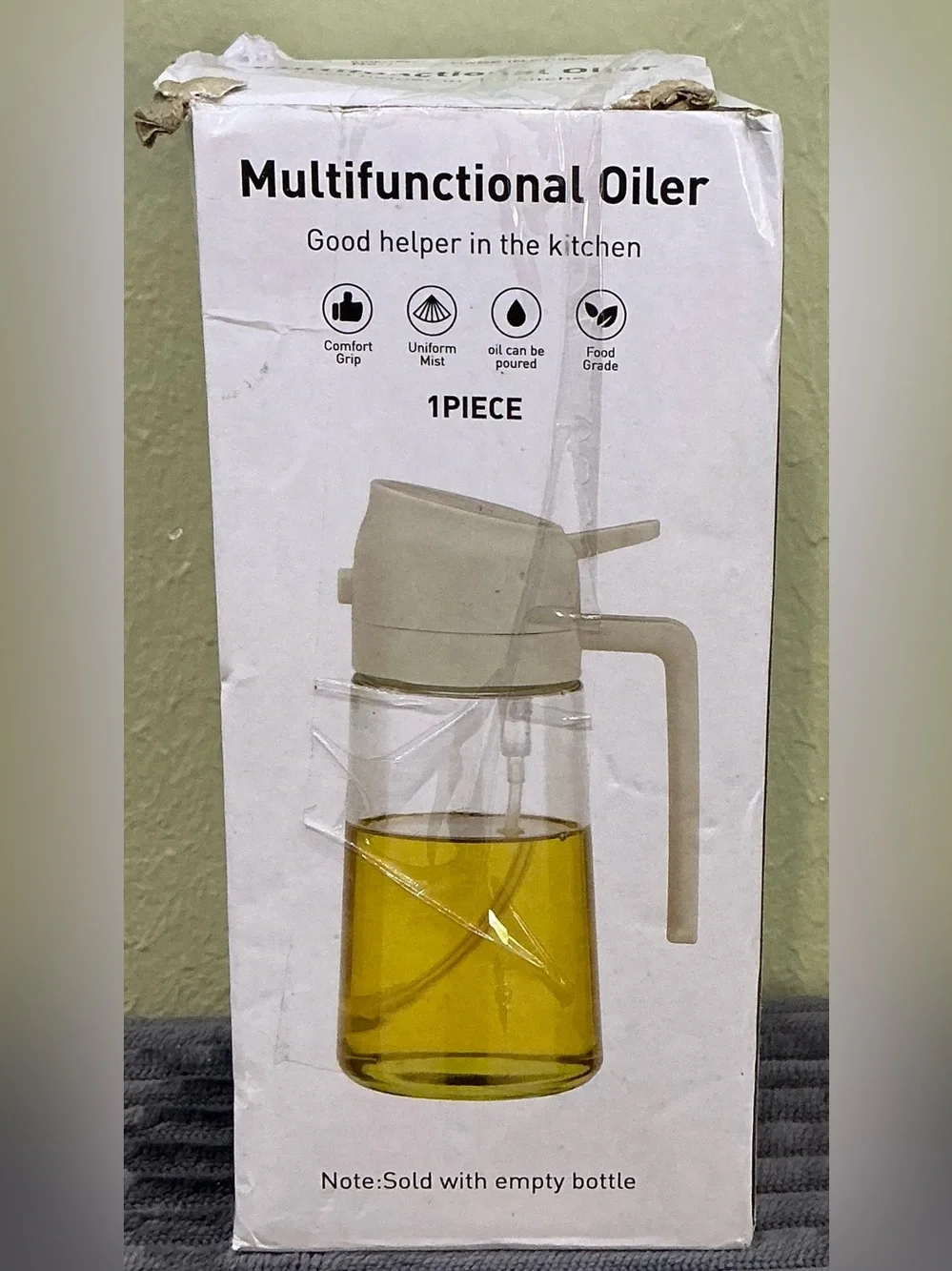 Dual Function Glass Cooking Oil Dispenser BottleSprayer Mister Cruet Green 16oz